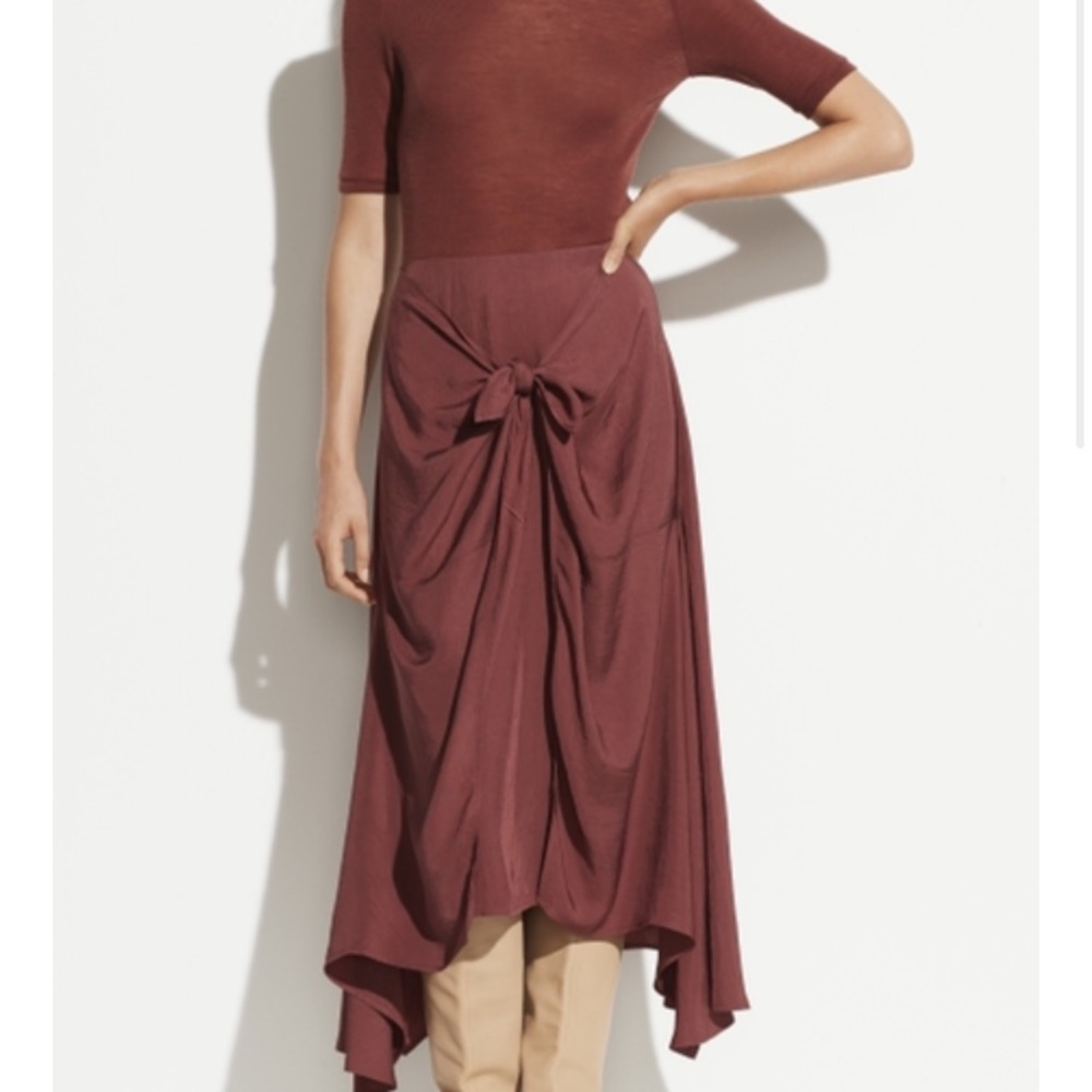 Vince tie front asymmetric skirt in dark rosewood